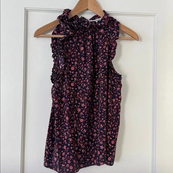 Frame Namu Flounce Sleeveless Top In Navy Floral Size Small - Picture 3 of 7